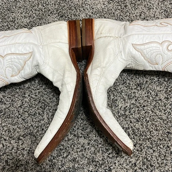 Los Altos Women’s Cowboy Boots Genuine Ostrich 3X Toe White Boots - Picture 8 of 10